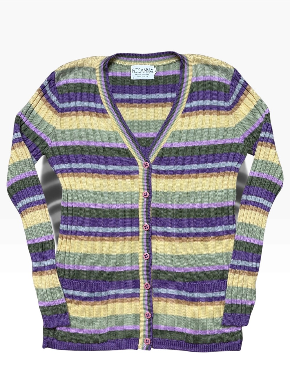 Vintage 90s Pastel Striped Cardigan Granny Boho Cute Coquette Office